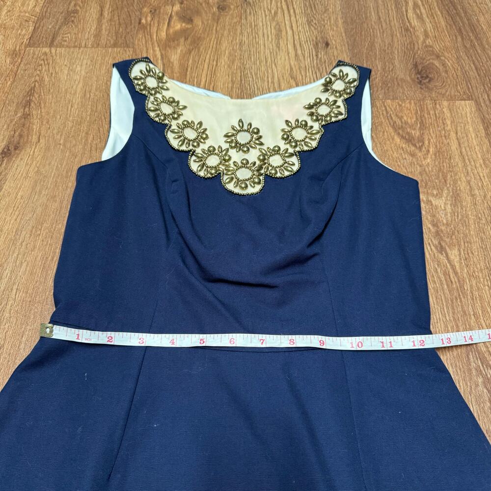 Lilly Pulitzer Wythe Navy Embellished Gold Beaded Shift Dress Size 00 - Picture 11 of 12